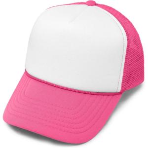 imageDALIX Youth Mesh Trucker Cap  Adjustable Hat S M SizesNeon PinkWhite