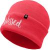 imageDALIX Embroidered Blessed Beanie Cap Cuffed Knit Hat WomenNeon Pink