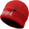 imageDALIX Embroidered Blessed Beanie Cap Cuffed Knit Hat WomenRed