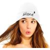 imageDALIX Embroidered Blessed Beanie Cap Cuffed Knit Hat WomenWhite