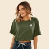 imageDALIX Heartly Ghost Embroidered Cropped Relaxed Cropped Soft Lightweight Loose T Shirt WomensMilitary Green