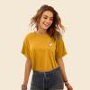 imageDALIX Heartly Ghost Embroidered Cropped Relaxed Cropped Soft Lightweight Loose T Shirt WomensMustard