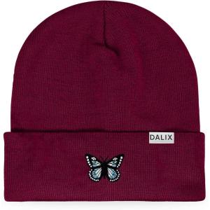 imageDALIX Butterfly Embroidered Beanie Insect Warm Winter Knit Hat for WomenMaroon