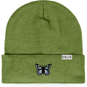 imageDALIX Butterfly Embroidered Beanie Insect Warm Winter Knit Hat for WomenOlive