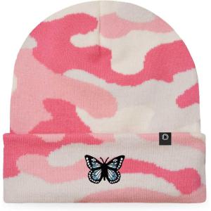 imageDALIX Butterfly Embroidered Beanie Insect Warm Winter Knit Hat for WomenPink Camo