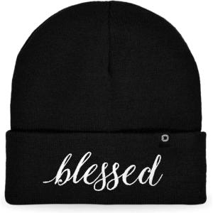 imageDALIX Embroidered Blessed Beanie Cap Cuffed Knit Hat WomenBlack