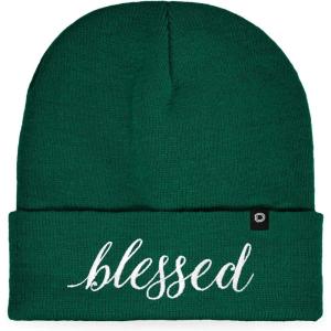 imageDALIX Embroidered Blessed Beanie Cap Cuffed Knit Hat WomenGreen