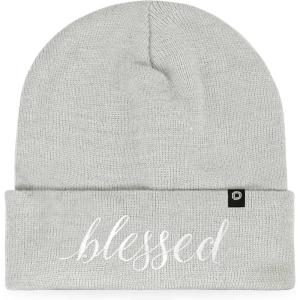 imageDALIX Embroidered Blessed Beanie Cap Cuffed Knit Hat WomenLight Gray
