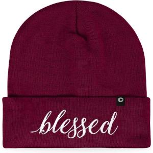 imageDALIX Embroidered Blessed Beanie Cap Cuffed Knit Hat WomenMaroon