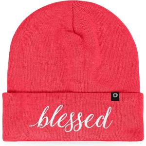 imageDALIX Embroidered Blessed Beanie Cap Cuffed Knit Hat WomenNeon Pink