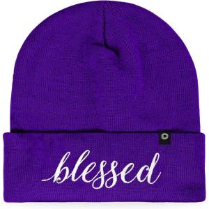 imageDALIX Embroidered Blessed Beanie Cap Cuffed Knit Hat WomenPurple