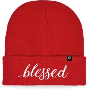 imageDALIX Embroidered Blessed Beanie Cap Cuffed Knit Hat WomenRed