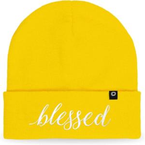 imageDALIX Embroidered Blessed Beanie Cap Cuffed Knit Hat WomenYellow