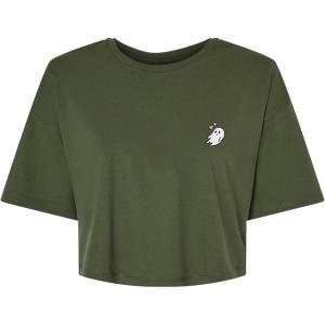 imageDALIX Heartly Ghost Embroidered Cropped Relaxed Cropped Soft Lightweight Loose T Shirt WomensMilitary Green