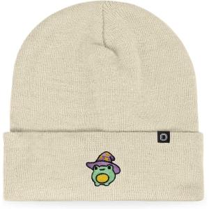 imageDALIX Sorcerer Frog Embroidered Beanie Hat Knit Cap Cold Weather WomensBeige