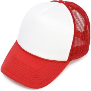 imageDALIX Two Tone Trucker Hat Summer Mesh Cap with Adjustable Snapback StrapRed White