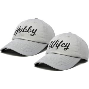 imageDALIX Wifey Hubby Couples Dad Hats Baseball Caps Married Gift Set of 2Gray