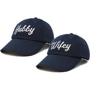 imageDALIX Wifey Hubby Couples Dad Hats Baseball Caps Married Gift Set of 2Navy Blue