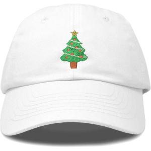 imageXmas Holidays Christmas Tree Ball Cap Embroidered HatWhite
