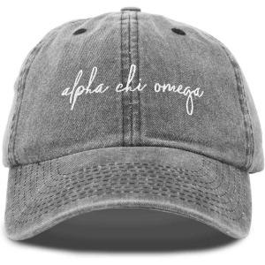 imageDALIX Alpha Chi Omega Cursive Sorority Hat Womens Embroidered Baseball CapWashed Black