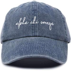 imageDALIX Alpha Chi Omega Cursive Sorority Hat Womens Embroidered Baseball CapWashed Navy Blue