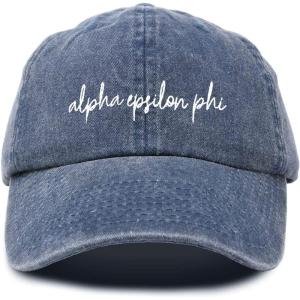 imageDALIX Alpha Epsilon Phi Sorority Hat Womens Cursive Baseball CapWashed Navy Blue