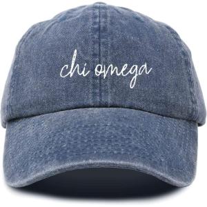 imageDALIX Chi Omega Cursive Sorority Hat Womens Embroidered CapWashed Navy Blue