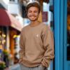 imageDALIX Ghost Embroidery Relaxed Crewneck Sweatshirt Soft Fleece Fit Lounge MensCamel