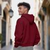 imageDALIX Ghost Embroidery Relaxed Hoodie Soft Fleece Sweatshirt Drawcord Fit Lounge MensBurgundy