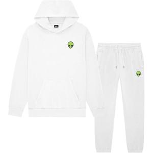 imageDALIX Alien Embroidery Relaxed Sweatsuit Set Hoodie Jogger Soft Fleece Relaxed Fit Lounge MensWhite
