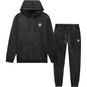 imageDALIX Alien Embroidery Washed Sweatsuit Set Hoodie Jogger Soft Fleece Relaxed Fit Lounge MensBlack