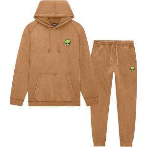 imageDALIX Alien Embroidery Washed Sweatsuit Set Hoodie Jogger Soft Fleece Relaxed Fit Lounge MensCamel
