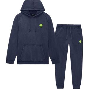 imageDALIX Alien Embroidery Washed Sweatsuit Set Hoodie Jogger Soft Fleece Relaxed Fit Lounge MensDenimblue
