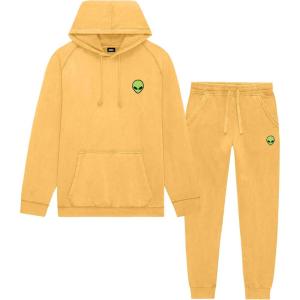 imageDALIX Alien Embroidery Washed Sweatsuit Set Hoodie Jogger Soft Fleece Relaxed Fit Lounge MensMustard