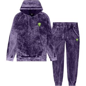 imageDALIX Alien Embroidery Washed Sweatsuit Set Hoodie Jogger Soft Fleece Relaxed Fit Lounge MensPurple