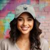 imageDALIX Butterfly Embroidered Cap Cotton Baseball Hat Garden WomensWashed Stone White