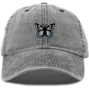 imageDALIX Butterfly Embroidered Cap Cotton Baseball Hat Garden WomensWashed Black