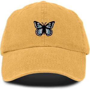 imageDALIX Butterfly Embroidered Cap Cotton Baseball Hat Garden WomensWashed Gold