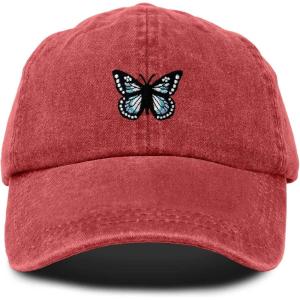 imageDALIX Butterfly Embroidered Cap Cotton Baseball Hat Garden WomensWashed Red