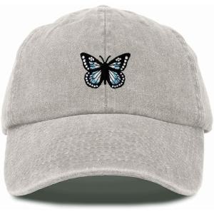 imageDALIX Butterfly Embroidered Cap Cotton Baseball Hat Garden WomensWashed Stone White