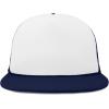 imageFlat Billed Trucker Hat Mesh Back S M L Adjustable Cap Solid Two Toned SnapbackNavywhite