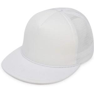 imageFlat Billed Trucker Hat Mesh Back S M L Adjustable Cap Solid Two Toned SnapbackWhite