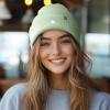 imageDALIX Lil Flower Embroidered Beanie Warm Winter Knit Hat WomenLight Green