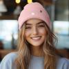 imageDALIX Lil Flower Embroidered Beanie Warm Winter Knit Hat WomenPink