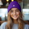 imageDALIX Lil Flower Embroidered Beanie Warm Winter Knit Hat WomenPurple