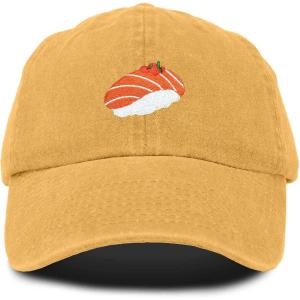 imageDALIX Salmon Nigiri Embroidered Sushi Cotton Dad Hat Baseball Cap Adjustable WomensWashed Gold