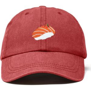 imageDALIX Salmon Nigiri Embroidered Sushi Cotton Dad Hat Baseball Cap Adjustable WomensWashed Red