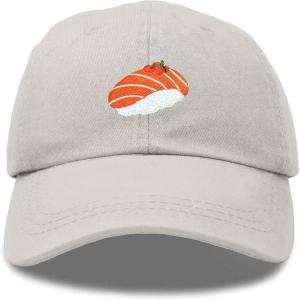 imageDALIX Salmon Nigiri Embroidered Sushi Cotton Dad Hat Baseball Cap Adjustable WomensWashed Stone White
