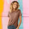 imageDALIX Be Kind Embroidered Cotton Relaxed Fit Short Sleeve Crewneck Tee Shirt WomenChestnut