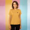 imageDALIX Butterfly Embroidered Cotton Relaxed Fit Short Sleeve Crewneck Tee Shirt WomenMustard